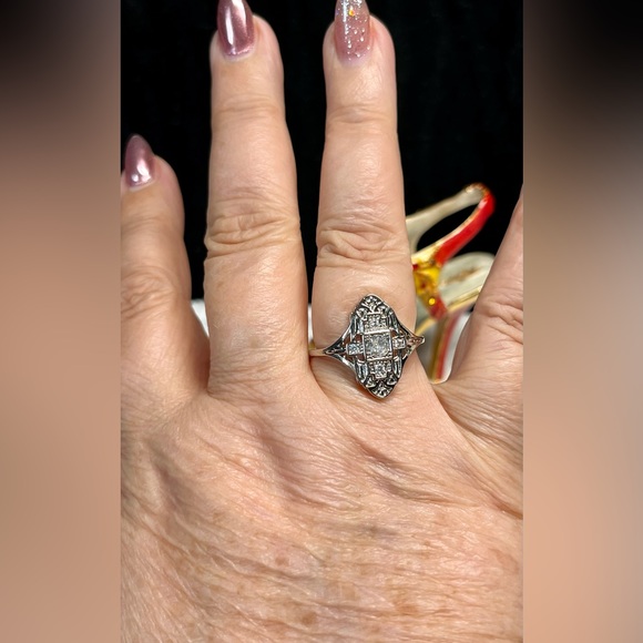 Romantic art deco style silver ring, sterling and clear rhinestones - Picture 7 of 11